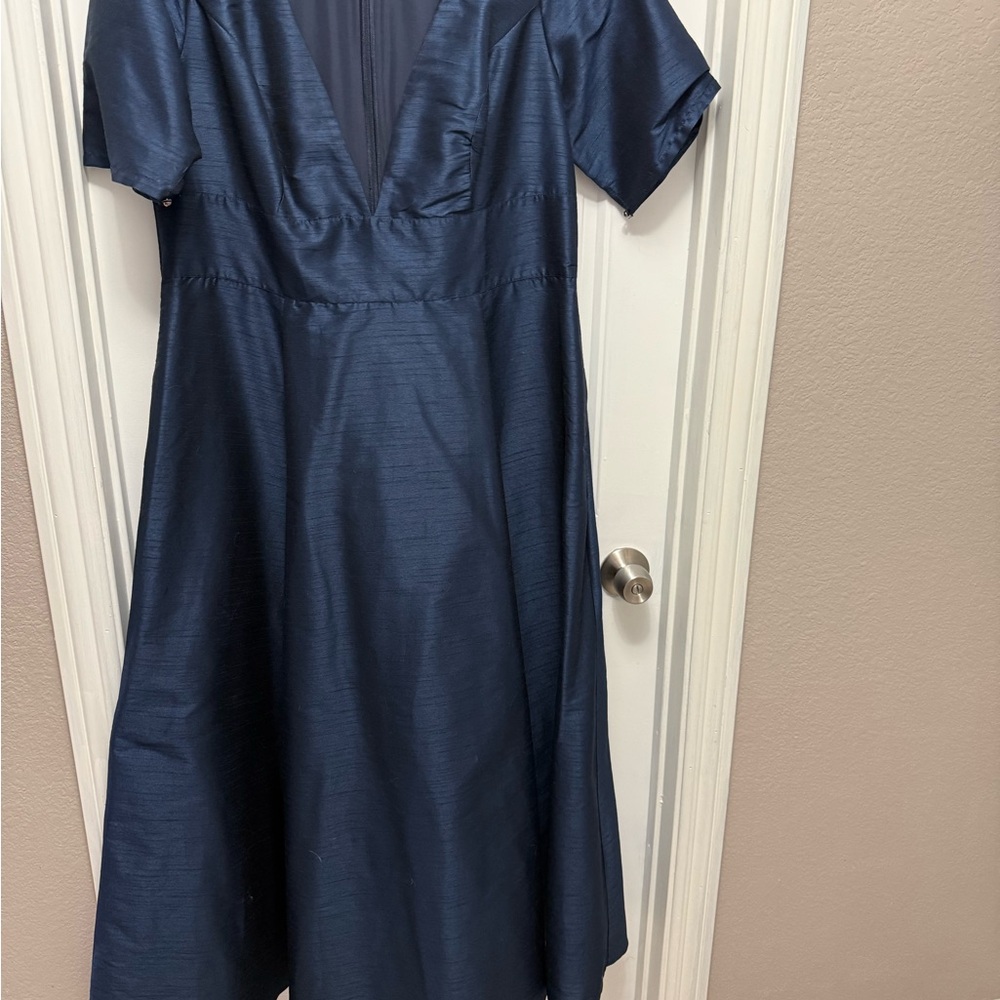 eshakti Navy Blue V-Neck Short Sleeve A-Line Wedding Dress